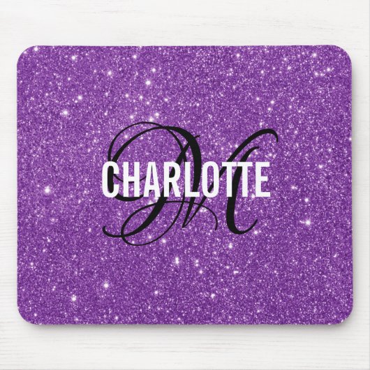Tapis De Souris Élégant parties scintillant violet nom monogramme  (Devant)
