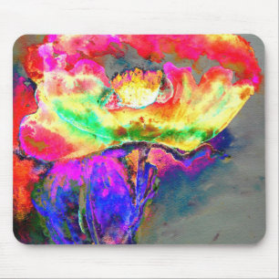Tapis De Souris Élégant pavot à fleurs rose jaune abstrait