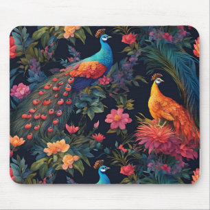 Tapis De Souris Elégant Peacock Bleu et Or dans Jardin coloré