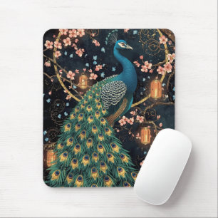 Tapis De Souris Elégant Peacock Cherry Blossom Art