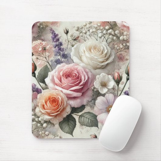 Tapis De Souris Elegant Phone Case with Pink and White Roses (Avec souris)
