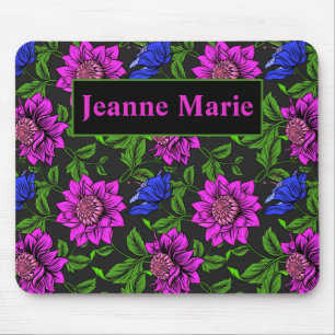 Tapis De Souris Elegant Pink And Blue Flower Black Background