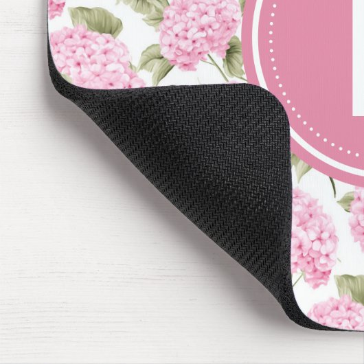 Tapis De Souris Elegant Pink Hydragea Flowers Pattern Monogram (Coin)