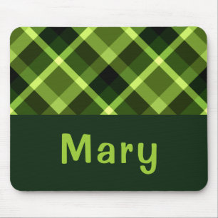 Tapis De Souris Élégant Pois vert Plaid Monogramme Mousepad