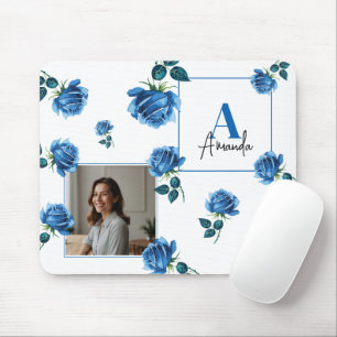 Tapis De Souris Élégant Rose bleu Monogramme Personnalisé Maman