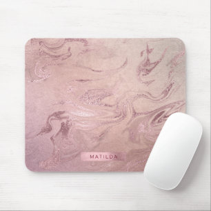 Tapis De Souris Elégant rose en cuivre moderne or rose marbre