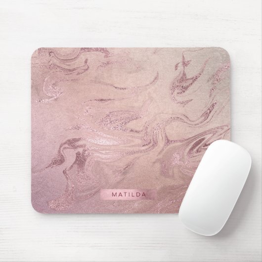 Tapis De Souris Elégant rose en cuivre moderne or rose marbre (Avec souris)