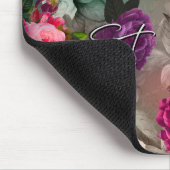 Tapis De Souris Élégant rose fleurs gris monogramme (Coin)