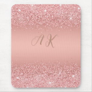 Tapis De Souris Élégant Rose Gold Luxe Shimmer Monogramme