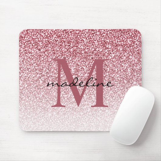 Tapis De Souris Élégant Rose Parties scintillant or Girly Monogram (Avec souris)