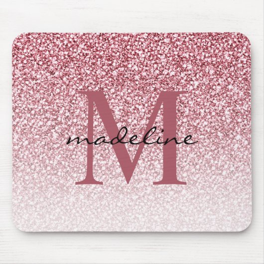 Tapis De Souris Élégant Rose Parties scintillant or Girly Monogram (Devant)