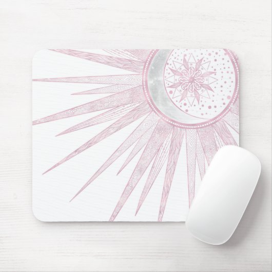 Tapis De Souris Elégant rose Sun Moon Doodle Mandala White Design (Avec souris)