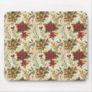 Tapis De Souris Elégant Rouge & Or Vintage Poinsettia Floral