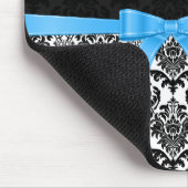 Tapis De Souris Élégant ruban bleu noir et blanc Damas 2 (Coin)