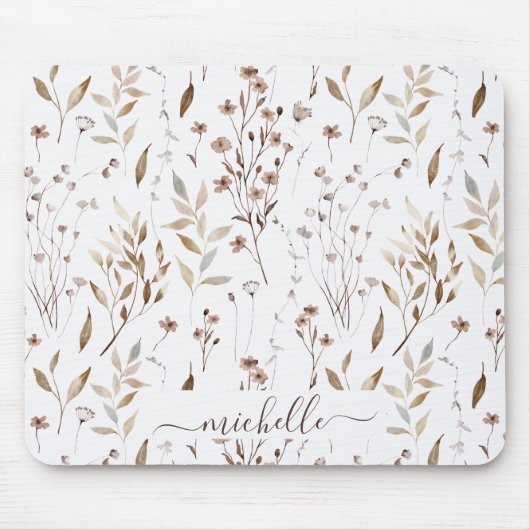 Tapis De Souris Elégant Rustique Aquarelle Fleurs Brown Feuilles (Devant)