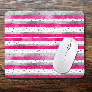 Tapis De Souris Élégant Saint-Valentin Rose Argent Cœurs sur Rayur