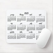 Tapis De Souris Élégant Script Blanc Et Noir Calendrier 2023 (Avec souris)
