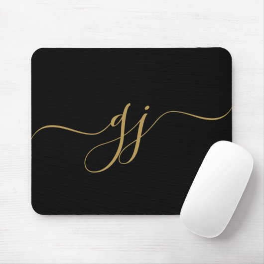 Tapis De Souris Élégant script élégant Monogramme initial or (Avec souris)