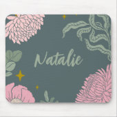 Tapis De Souris Élégant script monogramme vert olive vert rose flo (Devant)