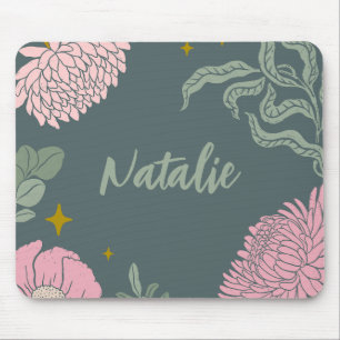 Tapis De Souris Élégant script monogramme vert olive vert rose flo