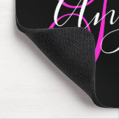 Tapis De Souris Élégant Script noir blanc Hot Magenta Monogramme (Coin)
