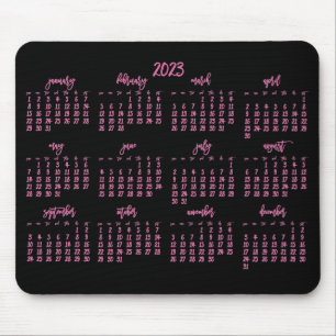 Tapis De Souris Élégant Script Noir Et Rose Calendrier 2023