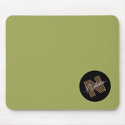 Tapis De Souris Élégant simple olive et noir Monogramme initial (Devant)