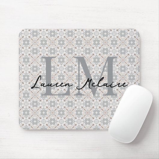Tapis De Souris Elegant Spanish Tile Monogram Script Name (Avec souris)