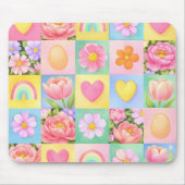 Tapis De Souris Elegant Spring Blossoms Heart Checkerboard Pattern (Devant)