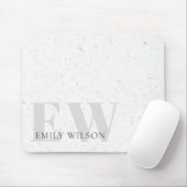 Tapis De Souris Élégant Terrazzo Rustique Pierre gris Nom Monogram (Avec souris)