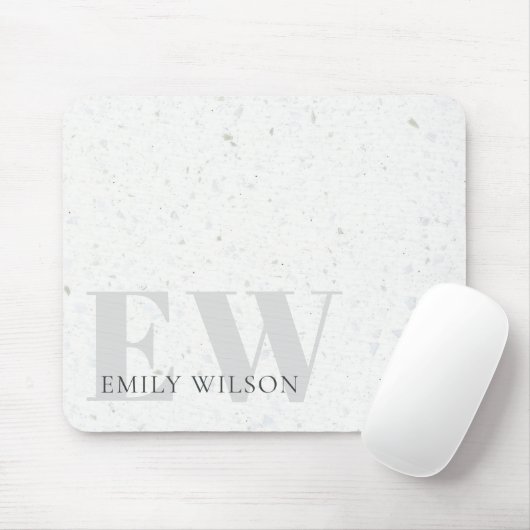 Tapis De Souris Élégant Terrazzo Rustique Pierre gris Nom Monogram (Avec souris)