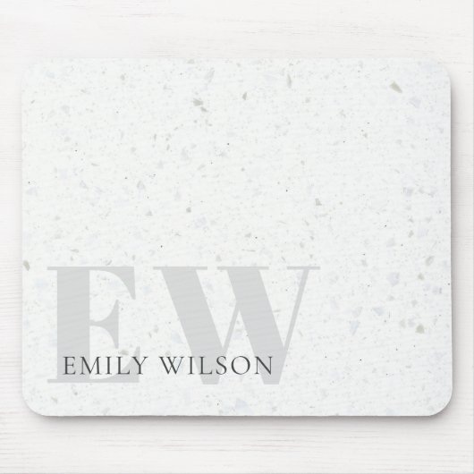 Tapis De Souris Élégant Terrazzo Rustique Pierre gris Nom Monogram (Devant)