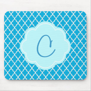 Tapis De Souris Élégant, turquoise, aqua bleu quatrefoil monogramm