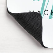 Tapis De Souris Élégant Turquoise de script blanc moderne Monogram (Coin)
