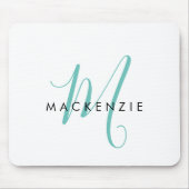 Tapis De Souris Élégant Turquoise de script blanc moderne Monogram (Devant)