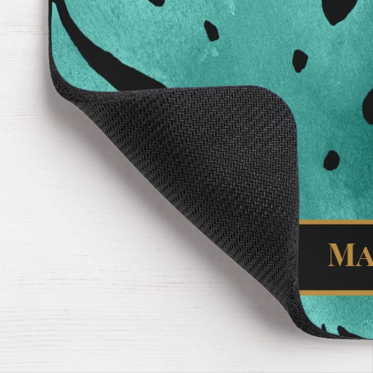 Tapis De Souris Élégant Turquoise Gold Tropical Feuilles Black Mon (Coin)