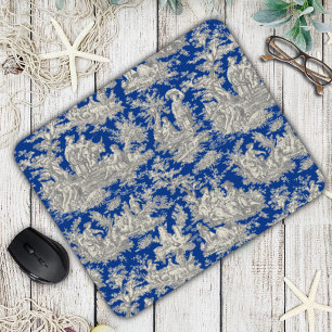 Tapis De Souris Elégant vintage bleu foncé toile de jouy