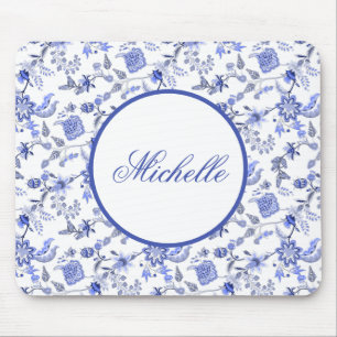 Tapis de souris élégant vintage fleurs bleues sur