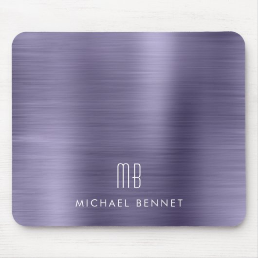 Tapis De Souris Élégant violet nom du monogramme métallique (Devant)