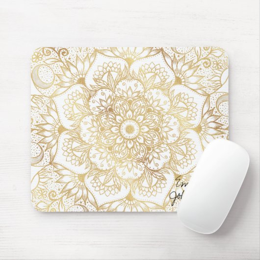 Tapis De Souris Elegant White Gold Mandala Floral  (Avec souris)