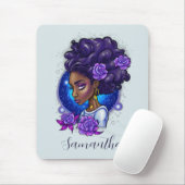 Tapis De Souris Élégante femme Afro Rose violette (Avec souris)