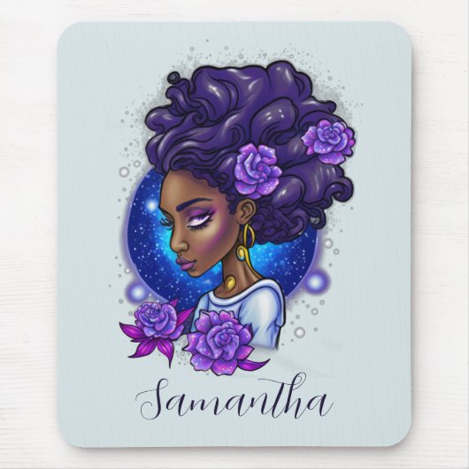 Tapis De Souris Élégante femme Afro Rose violette (Devant)