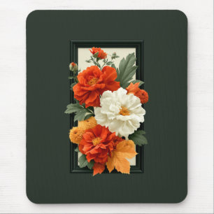 Tapis De Souris Élégante œuvre d'art florale orange et blanche en