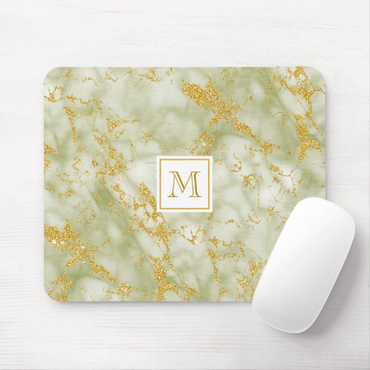 Tapis De Souris Elégante Parties scintillant en marbre vert Monogr (Avec souris)