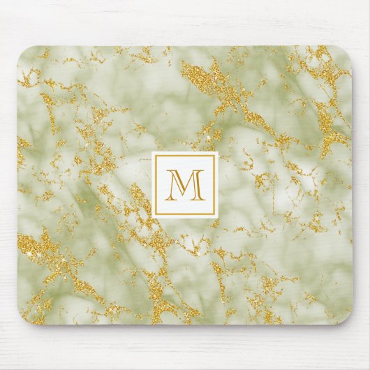 Tapis De Souris Elégante Parties scintillant en marbre vert Monogr (Devant)