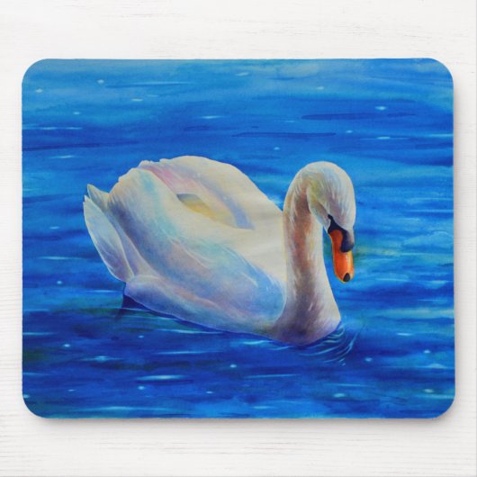 Tapis De Souris Elégante peinture d'aquarelle de cygne blanc (Devant)