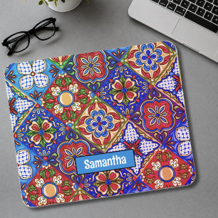 Tapis De Souris Élégants carreaux de talavera mexicains rouges ble