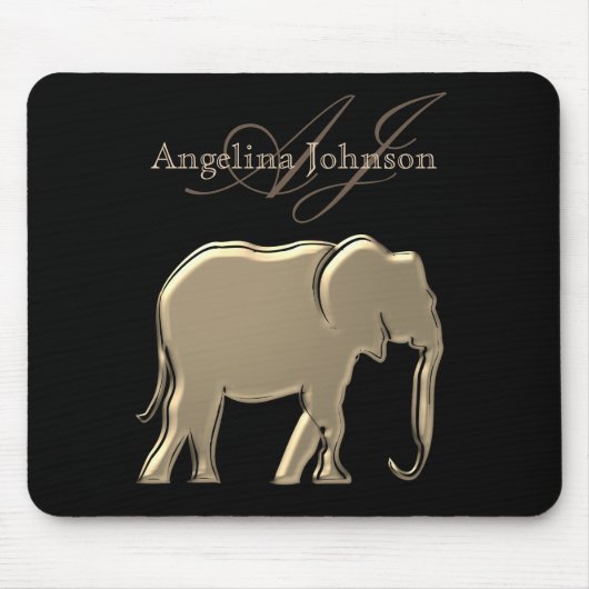 Tapis De Souris Élément moderne de monogramme éléphant feuille or  (Devant)