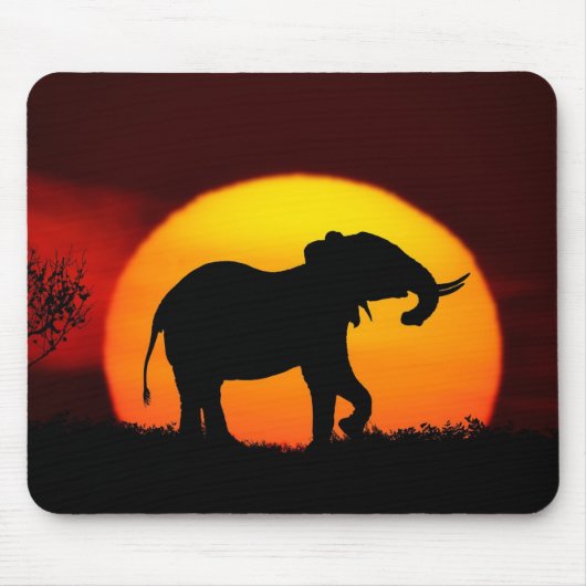 Tapis De Souris Eléphant africain au coucher du soleil (Devant)