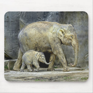 Tapis De Souris Éléphant avec le veau nouveau-né Mousepad